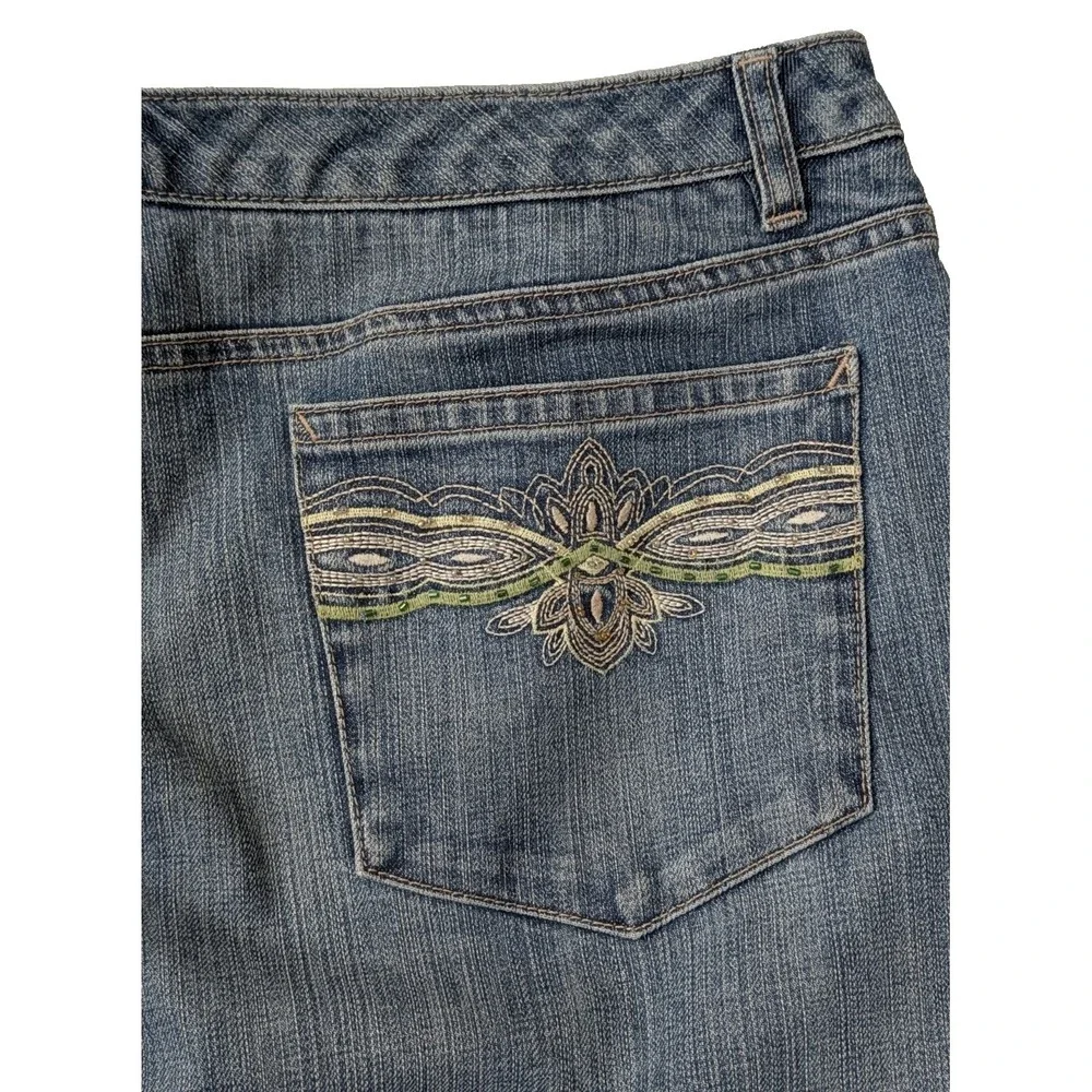 Talbots Straight Leg Jeans Womens 16 Blue‎ Stretch Beaded Embroidered Casual